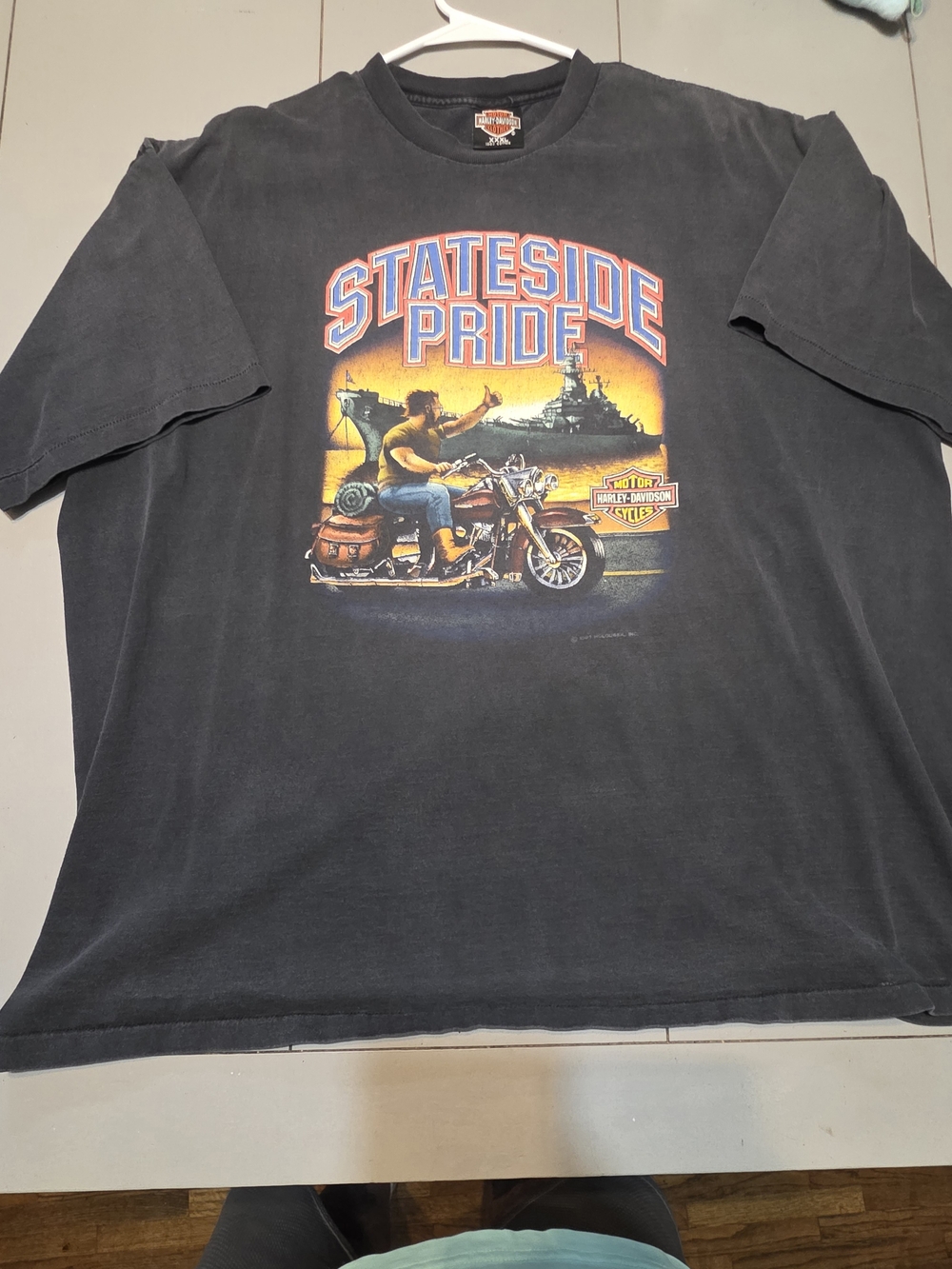 Harley-Davidson Black Tee with Orange and Blue Stateside Graphic